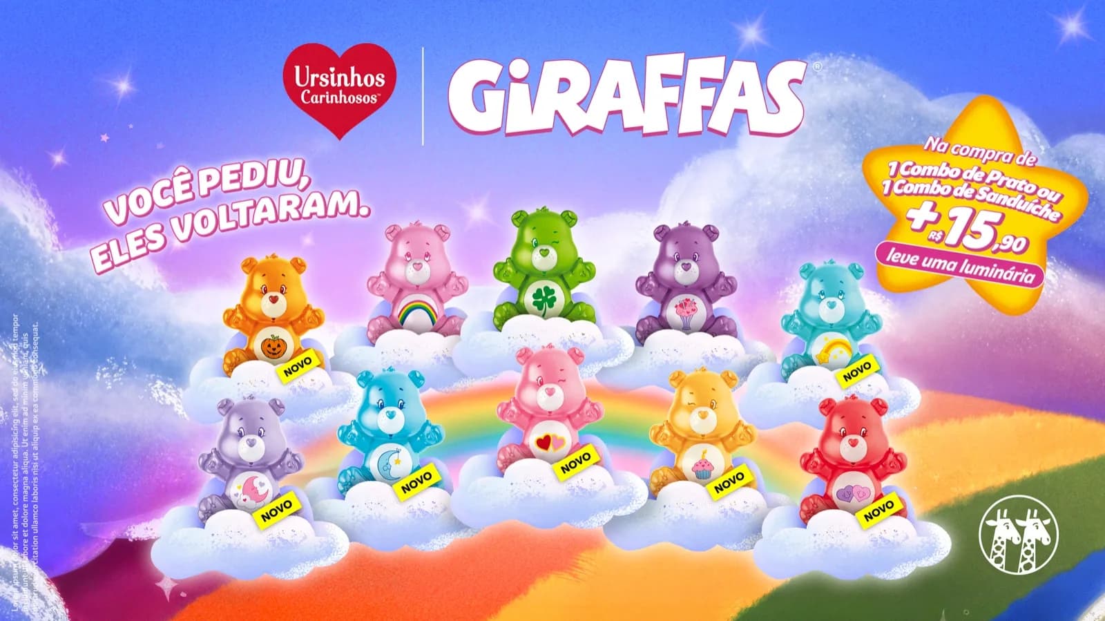 Eles voltaram! Giraffas lança segunda coleção de luminárias perfumadas dos Ursinhos Carinhosos